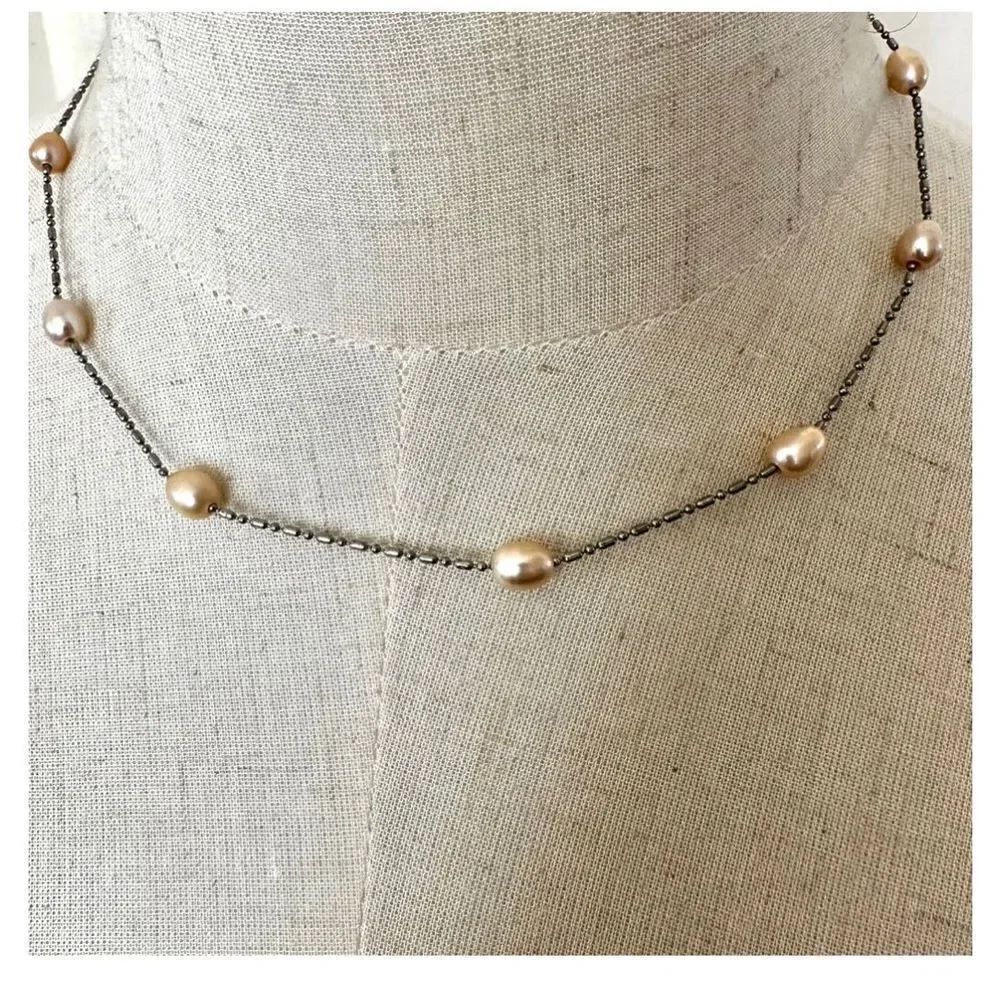 Silver tone pearl dainty choker necklace